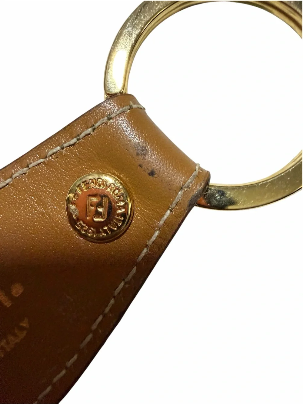 Fendi Brown & Black Leather Stripe Key Holder with Gold Hardware